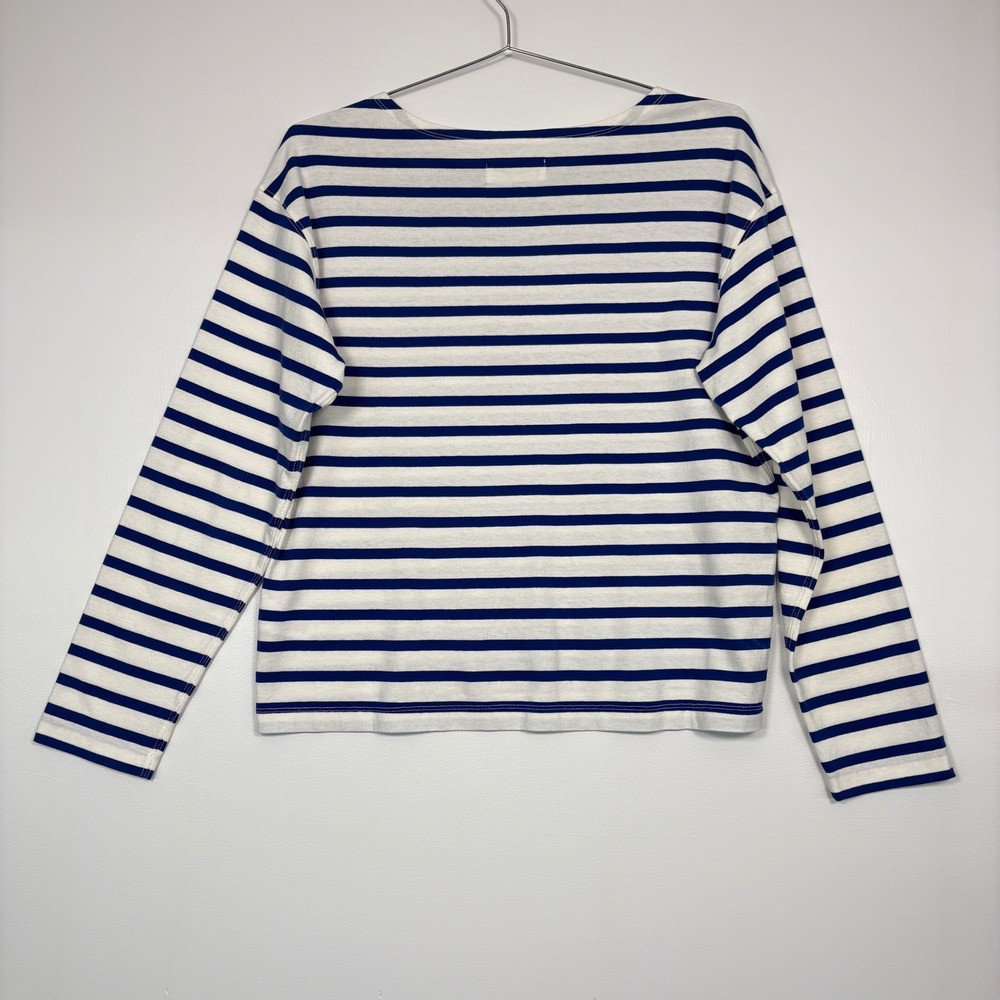 Everlane Women Long Sleeve Shirt sz M Blue White Striped Organic Cotton Boatneck - Picture 3 of 11